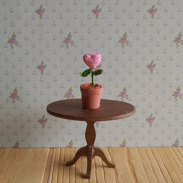 Dollhouse Miniature Crochet Heart in the Pot, 1/12 scale