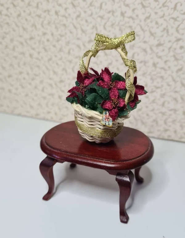 Dollhouse Poinsettias basket, 1/12 scale