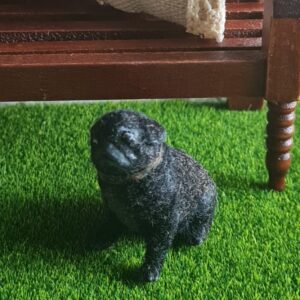 Dollhouse Miniature Black Pug Dog, 1/12 scale