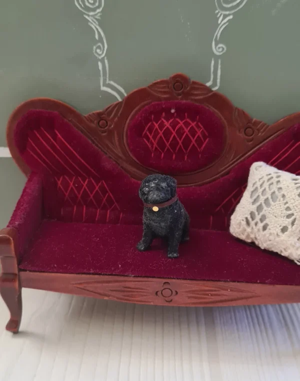 Dollhouse Miniature Black Pug Dog, 1/12 scale