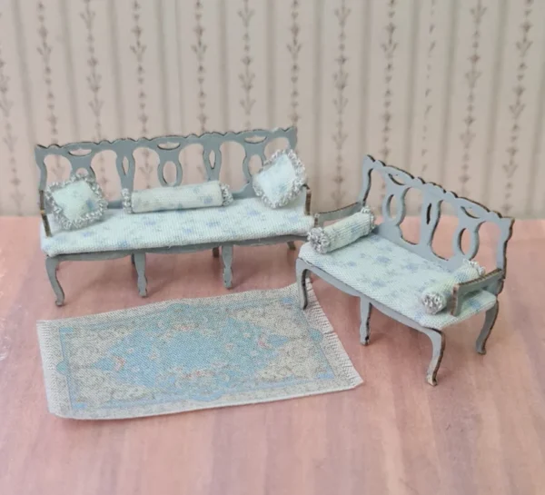 Dollhouse Georgian style chairs with carpet, 1/48 scale