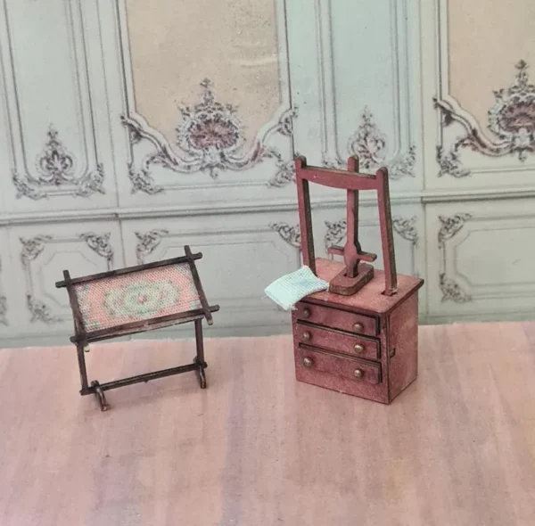 Dollhouse linen press and frame, 1/48 scale