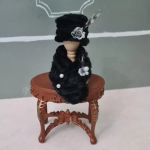 Dollhouse fur black hat and scarf, 1/12 Scale