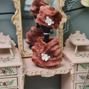 Dollhouse fur brown hat and scarf, 1/12 Scale