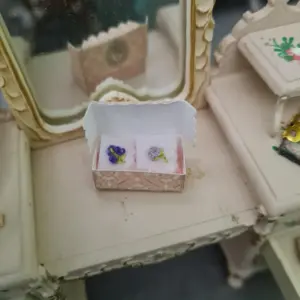 Alternative view of Box with two embroidered handkerchiefs for a 1/12 scale dollhouse.