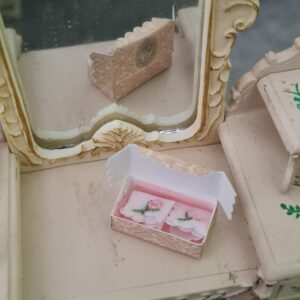Alternative view of Box with two embroidered handkerchiefs for a 1/12 scale dollhouse