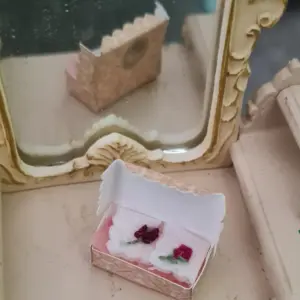 Alternative view of Box with two embroidered handkerchiefs for a 1/12 scale dollhouse.