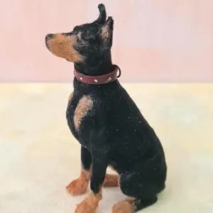 Dollhouse miniature Dobermann dog, 1/12 scale