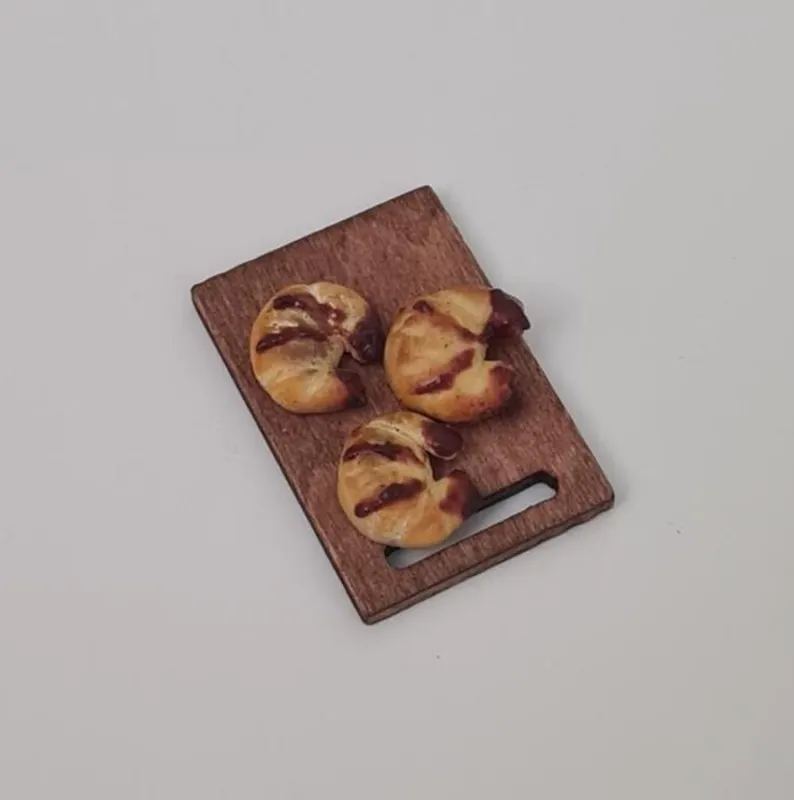 Handmade Miniature Chocolate Croissants Set – Dollhouse Food 1:12 Scale – Realistic Bakery Display